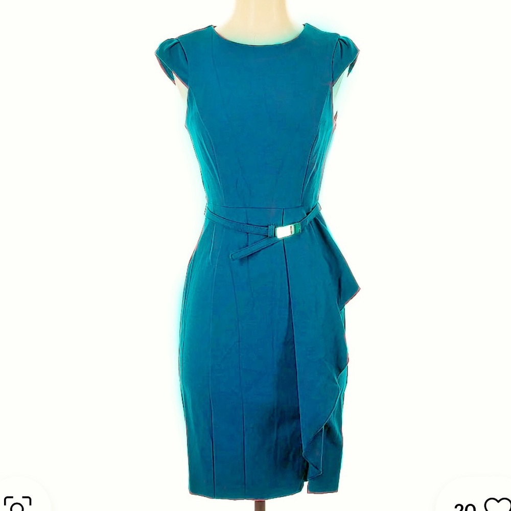 White House Black Market sheath dress, size 2, blue-green, cocktail or business